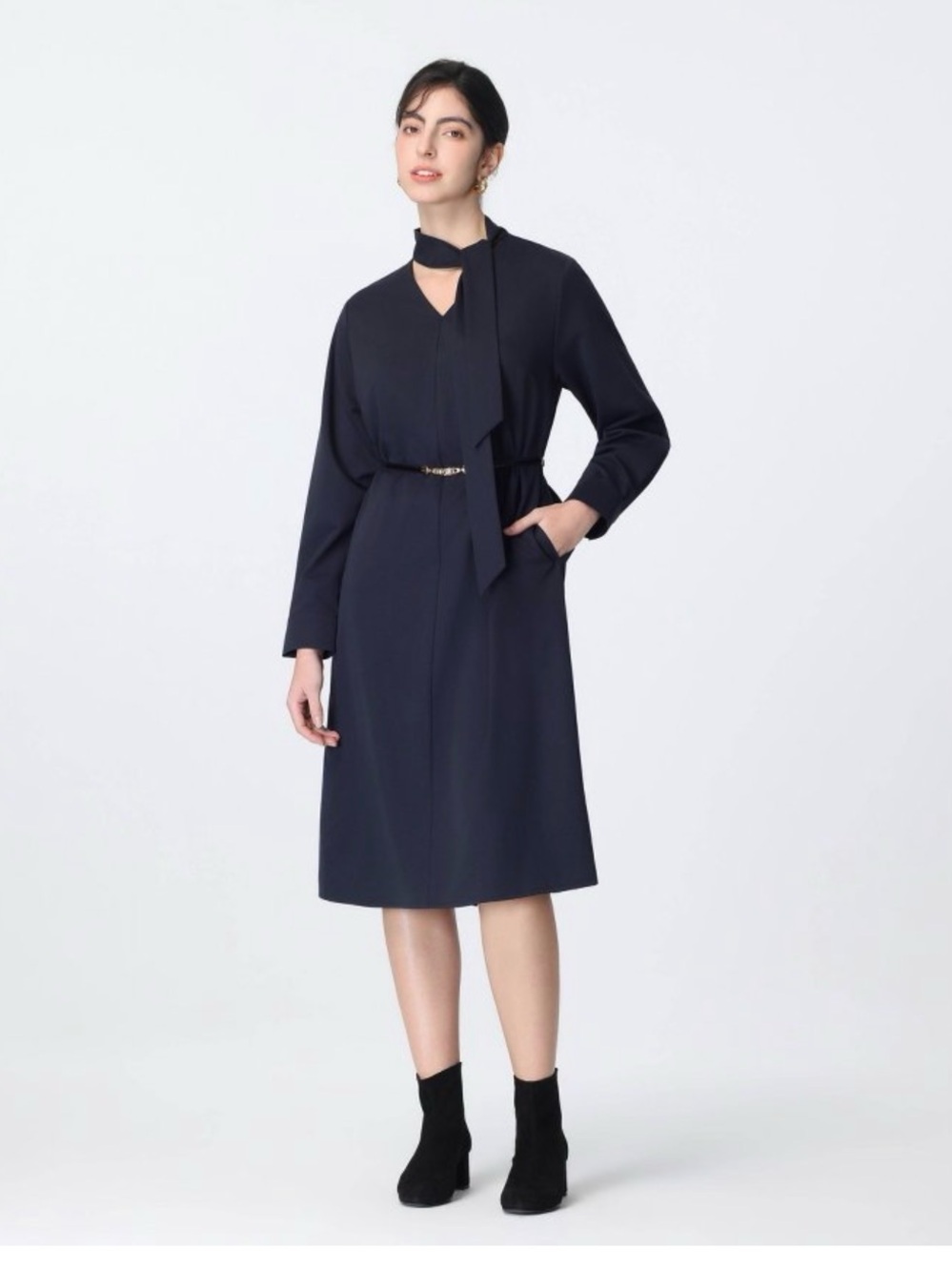 a new day Navy Tie-Scarf Midi Dress